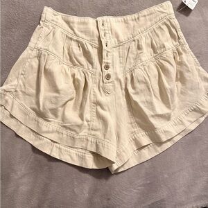 Free people High-Waist Gathered Button-Front Women's Shorts - tan